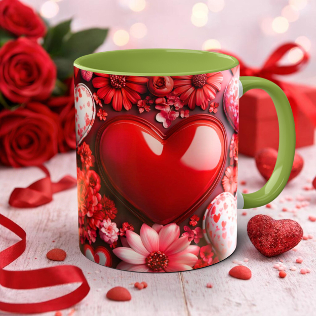 Imitation Stained Glass Bright Red Rose Heart-Shaped Mug | WSMug39