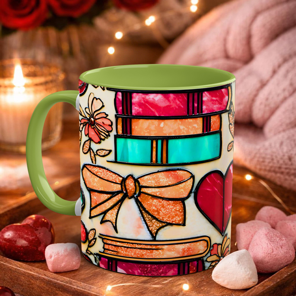 Imitation Stained Glass Bookshelf Heart-Shaped Mug | WSMug42