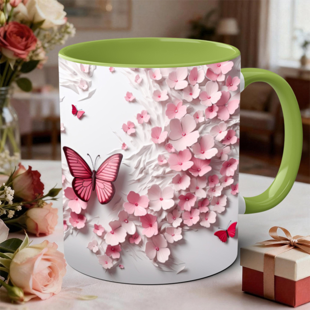 Butterfly And Pink Flower Ceramic Mug | WSMug45