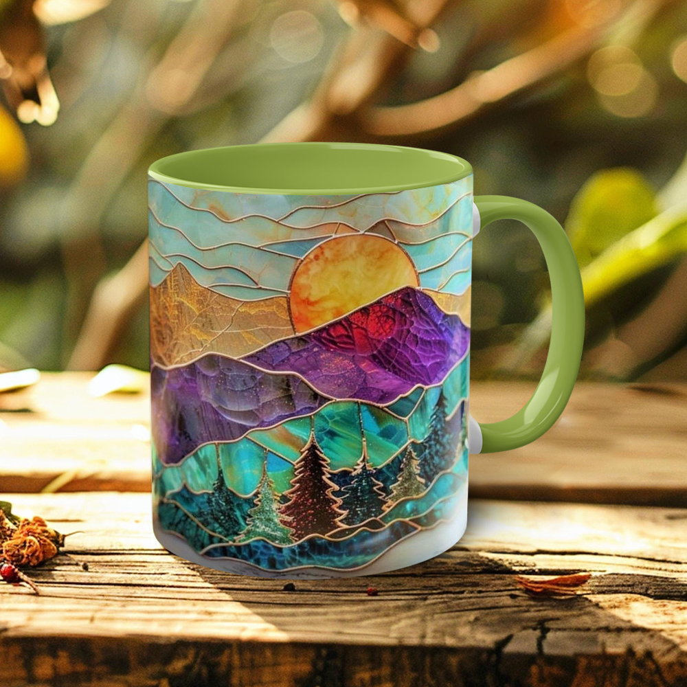 Imitation Stained Glass Mountain Landscape Mug | WSMug51