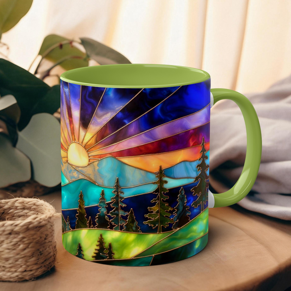 Imitation Stained Glass Mountain Landscape Mug | WSMug54