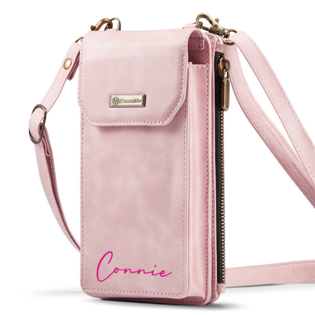 Personalized Name Crossbody Zip Card Slot Leather Phone Bags | OFBag05