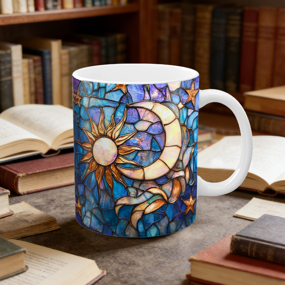 Stained Glass Look Celestial Moon and Stars Ceramic Mug | WSMug03