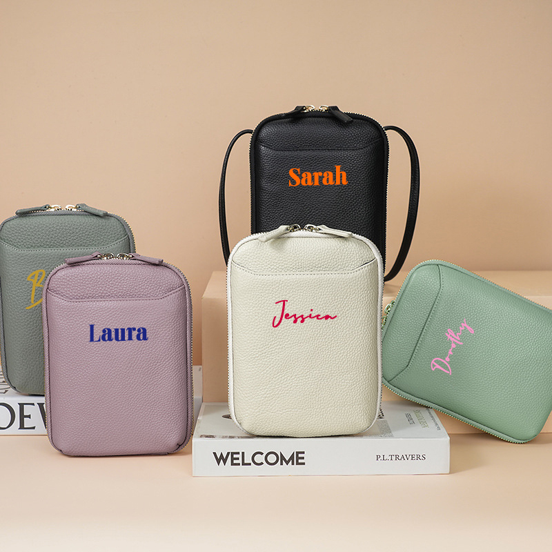 Personalized Adjustable Strap Zip Card Slot Leather Phone Bags | OFBag01