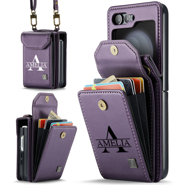 Personalized Monogram Crossbody Samsung Z Flip Phone Case with Card Holder | OFCase149