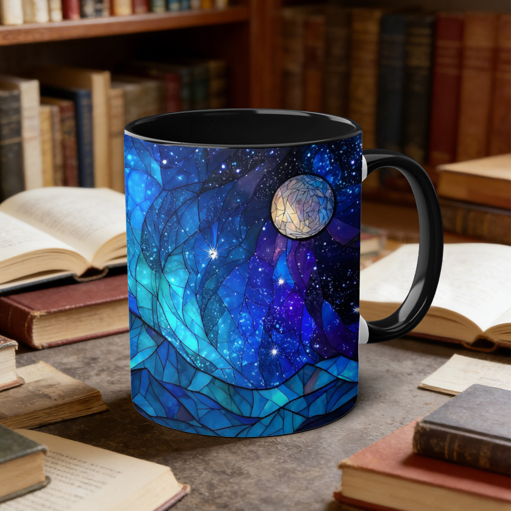 Stained Glass Starry Sky Mountain Ceramic Mug | WSMug09
