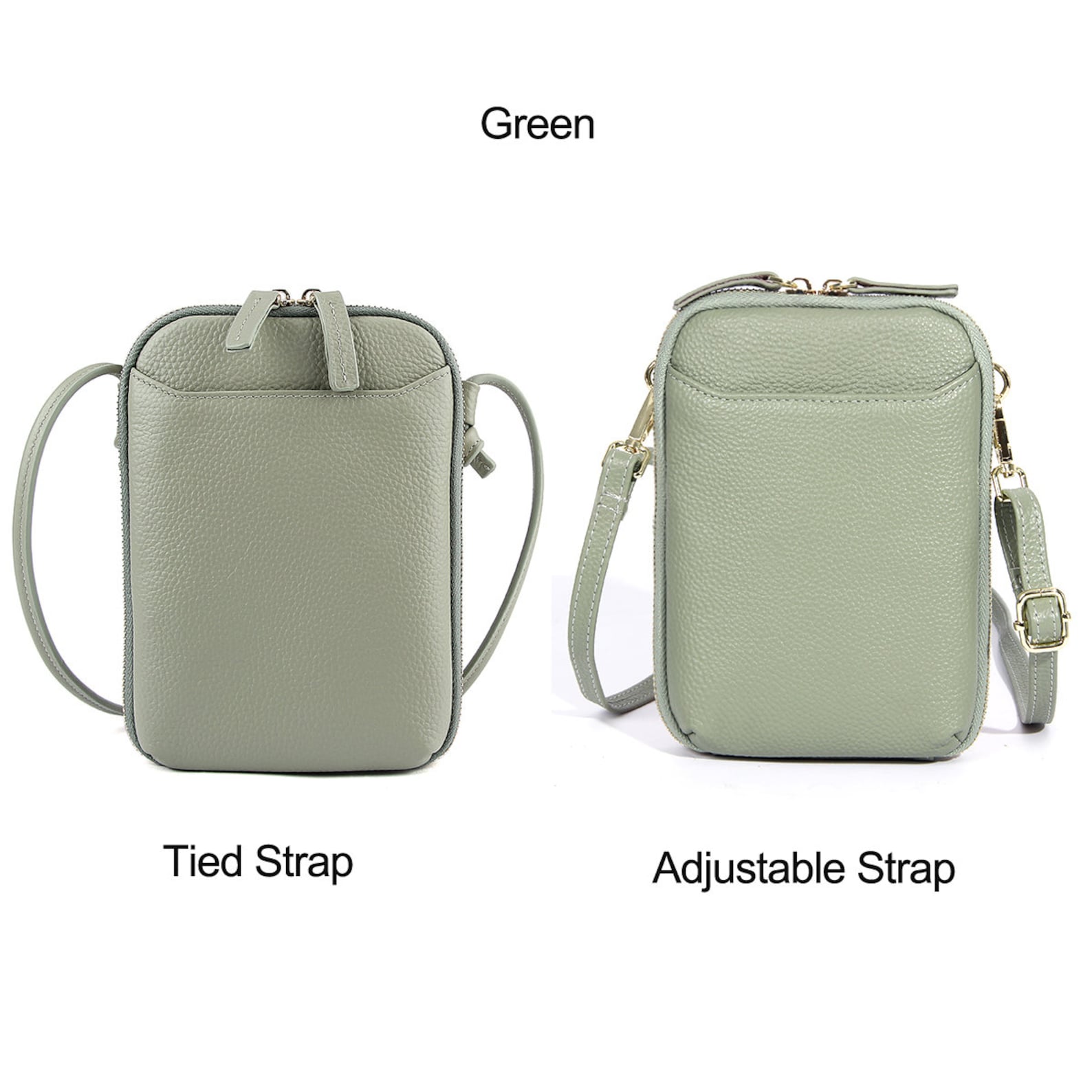 Personalized Adjustable Strap Zip Card Slot Leather Phone Bags | OFBag01