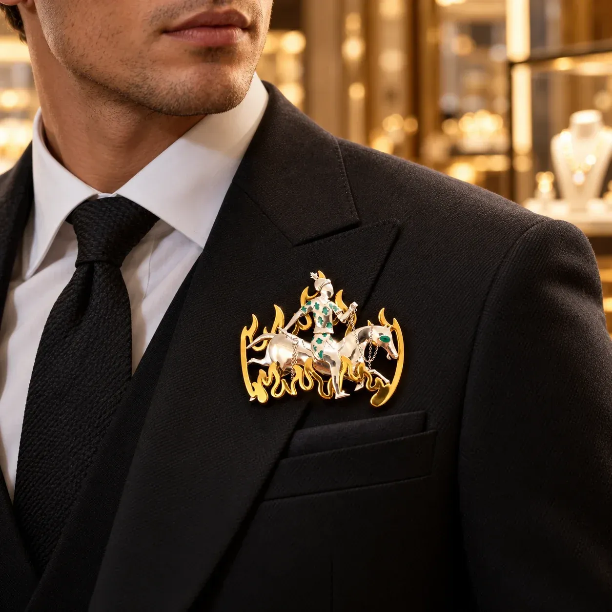 Wearing the brooch on a suit