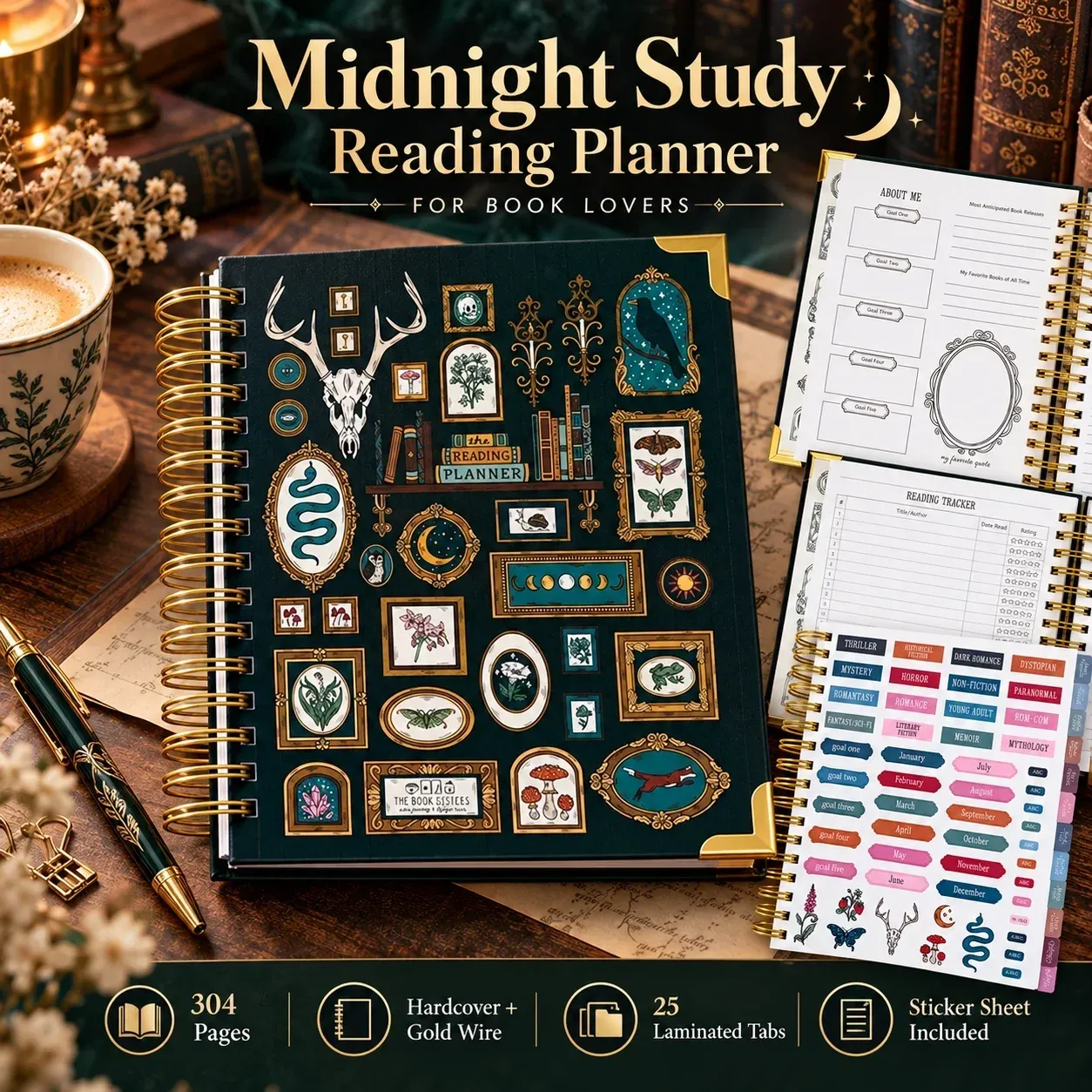 Midnight Study hardcover reading planner cover
