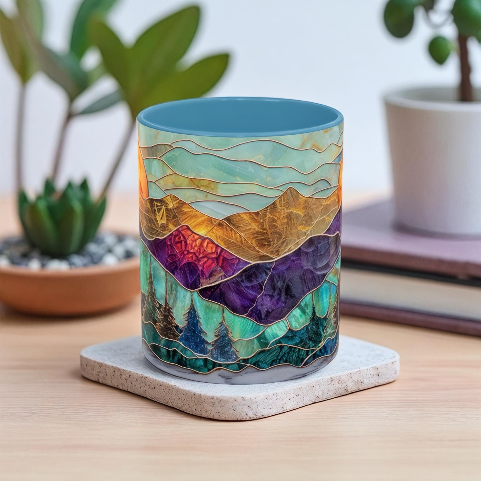 Imitation Stained Glass Mountain Landscape Mug | WSMug51