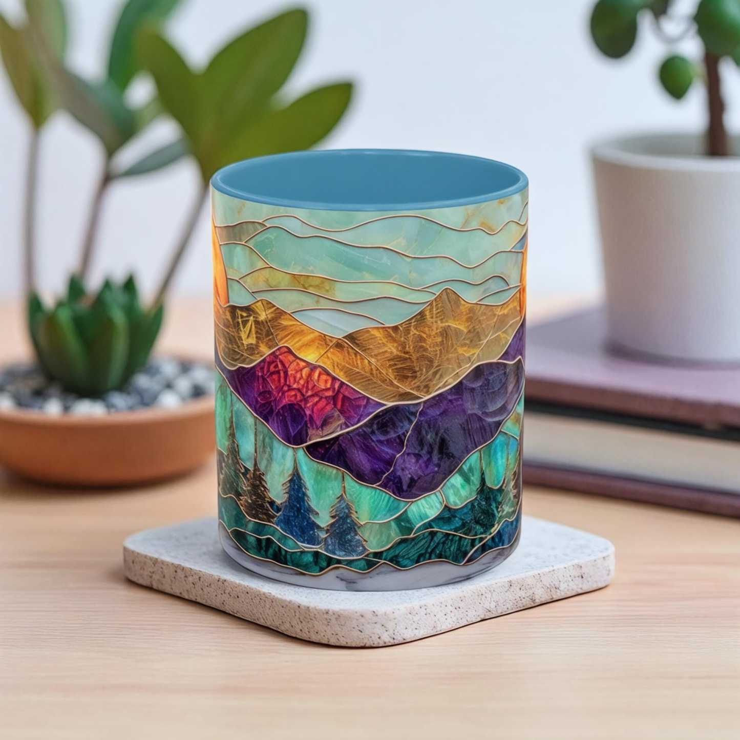 Imitation Stained Glass Mountain Landscape Mug | WSMug51