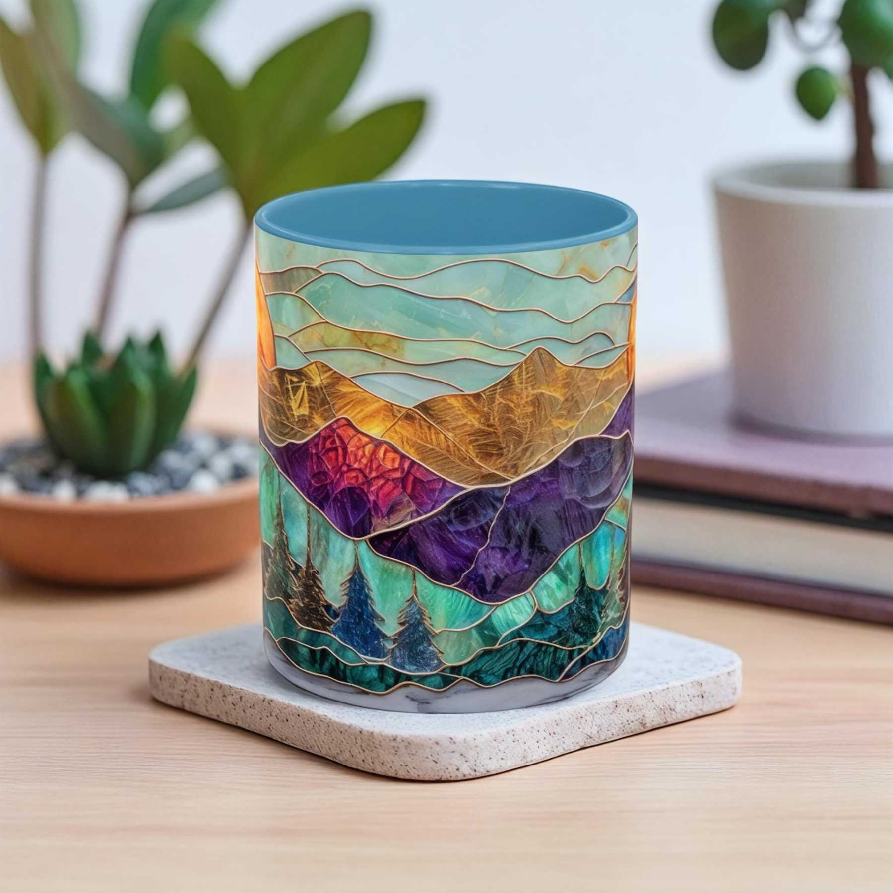 Imitation Stained Glass Mountain Landscape Mug | WSMug51