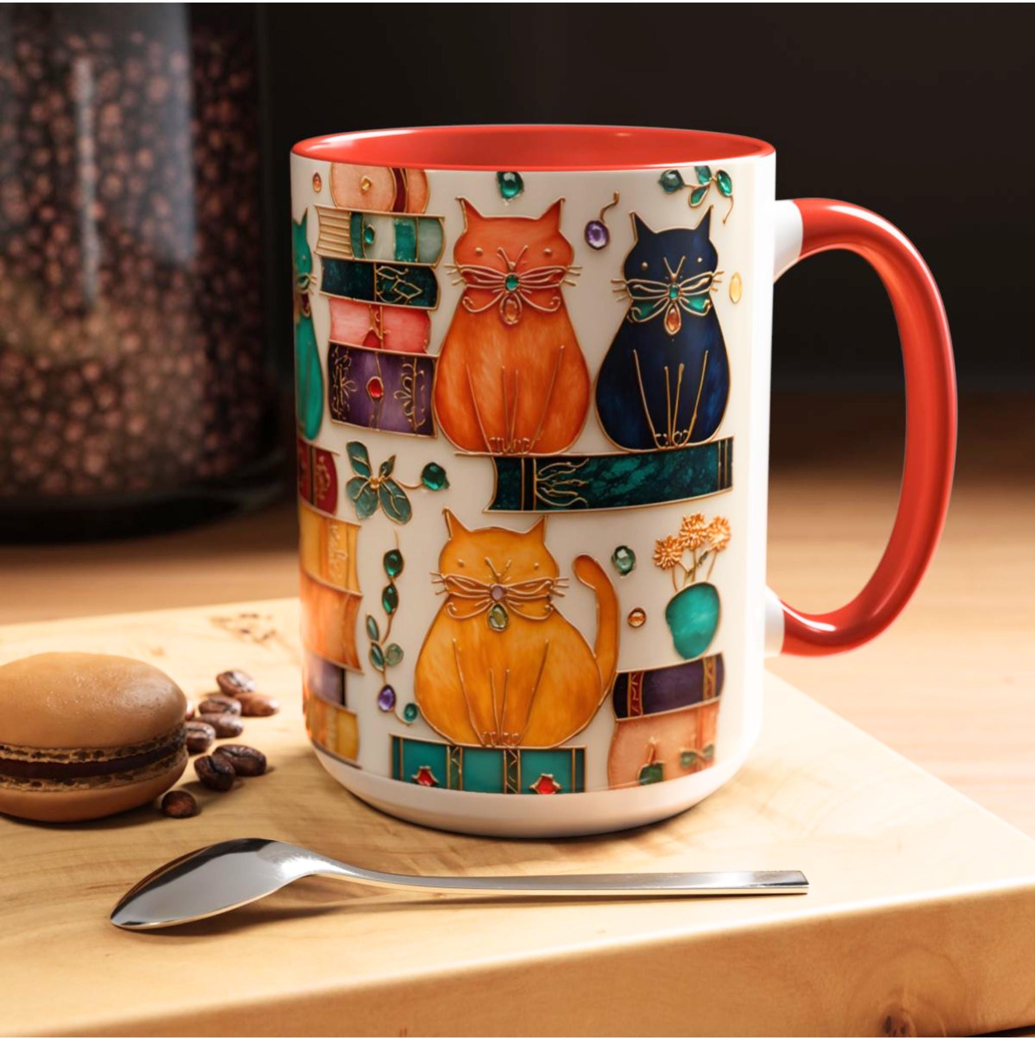 Stained Glass Look Bookish Cat Ceramic Mug | WSMug01