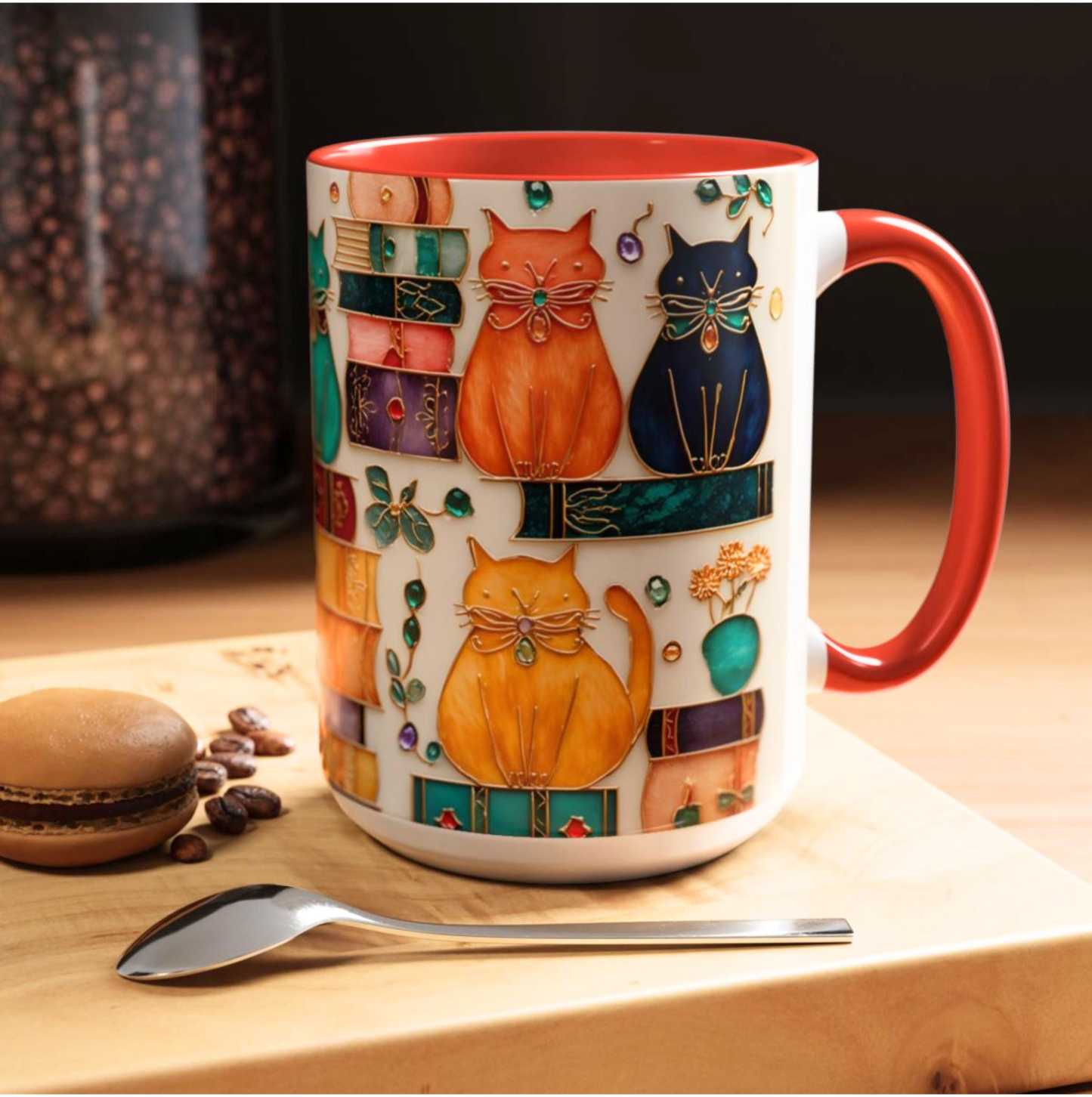 Stained Glass Look Bookish Cat Ceramic Mug | WSMug01