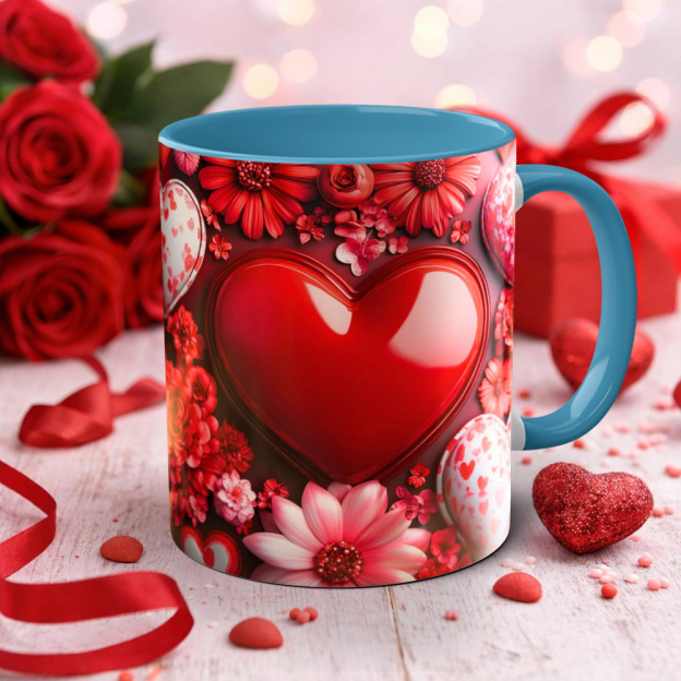 Imitation Stained Glass Bright Red Rose Heart-Shaped Mug | WSMug39