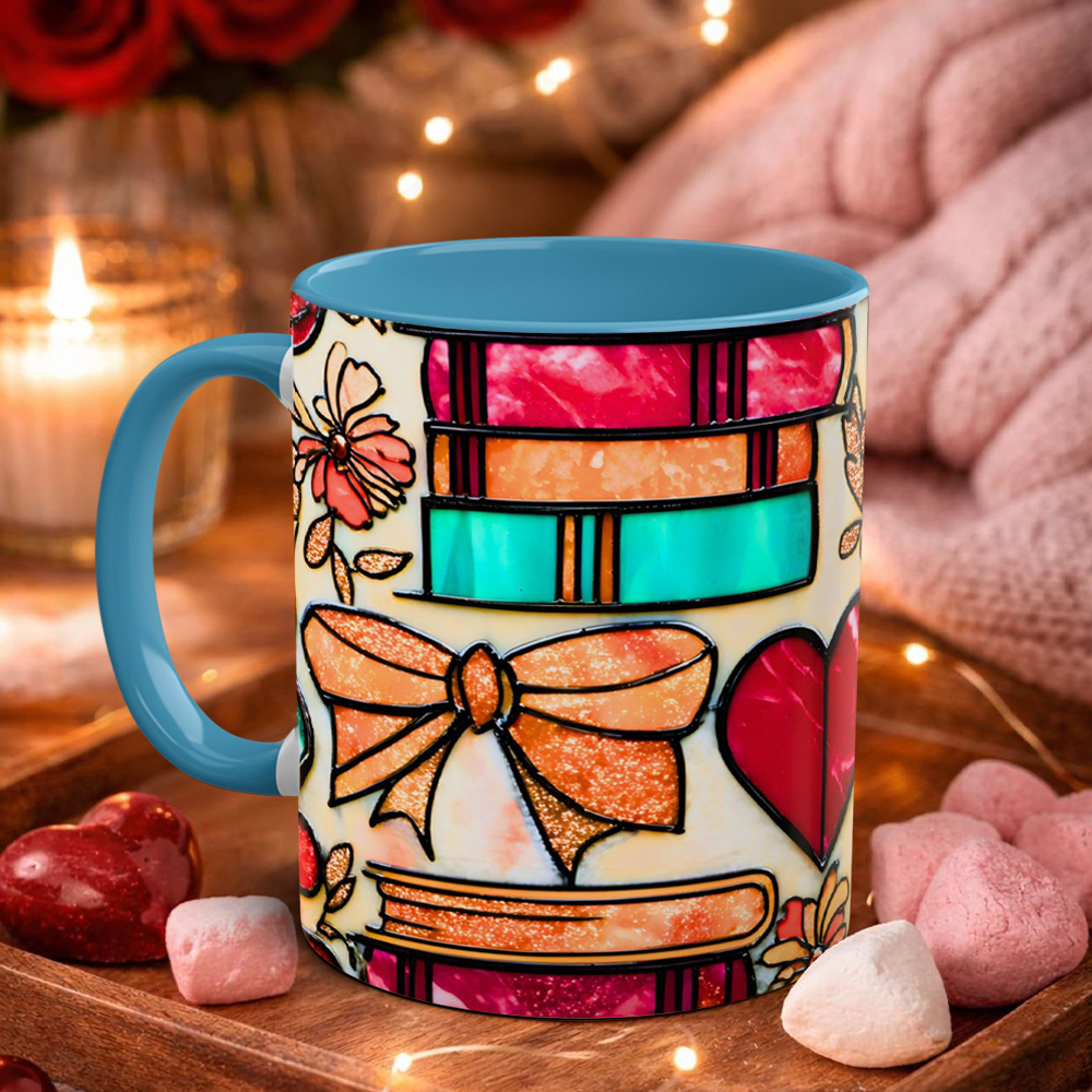 Imitation Stained Glass Bookshelf Heart-Shaped Mug | WSMug42