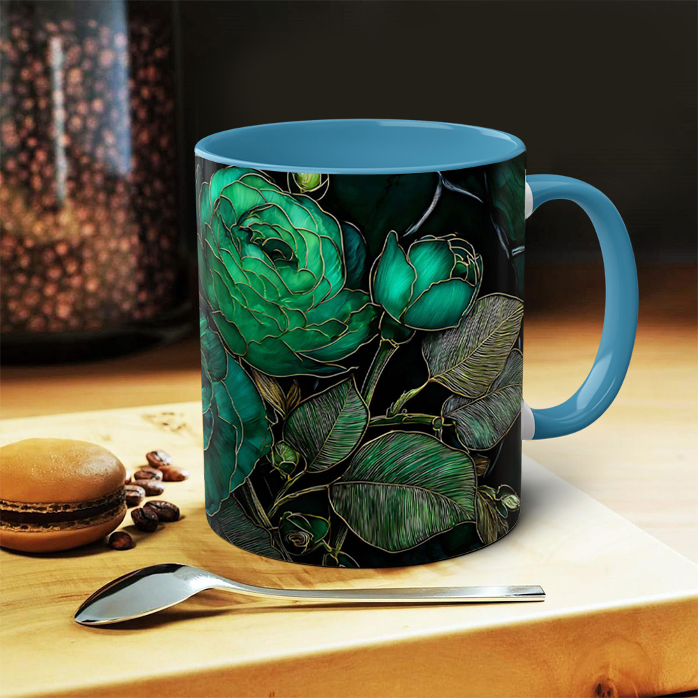 Dark Green Floral Ceramic Mug | WSMug44