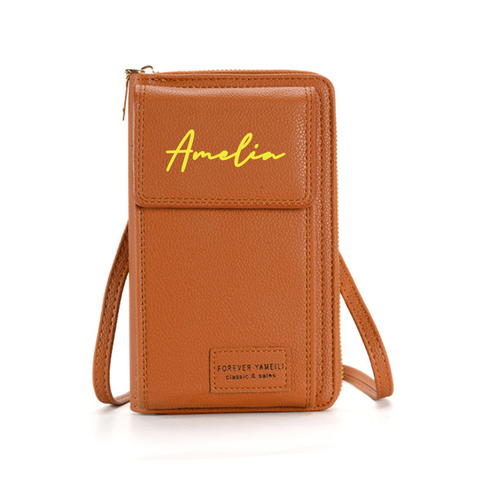 Personalized Crossbody Zip Card Slot Leather Phone Bags | OFBag02