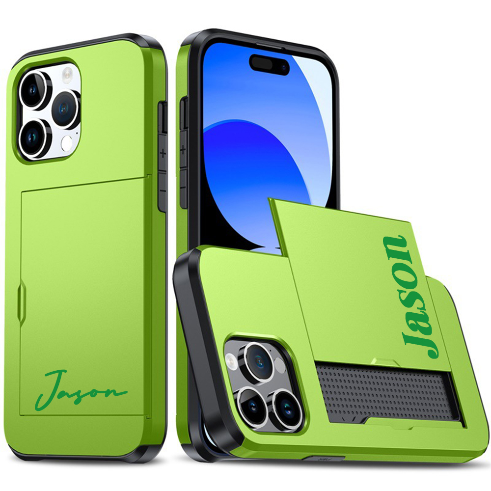 Personalised Monogram Dual Layer Hidden Card Slot Slim Wallet Phone Case | OFCase124