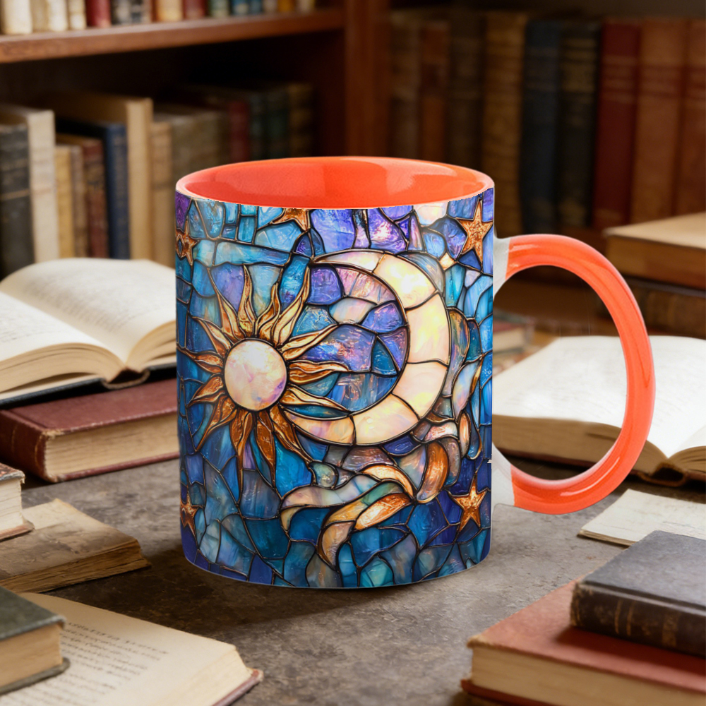 Stained Glass Look Celestial Moon and Stars Ceramic Mug | WSMug03