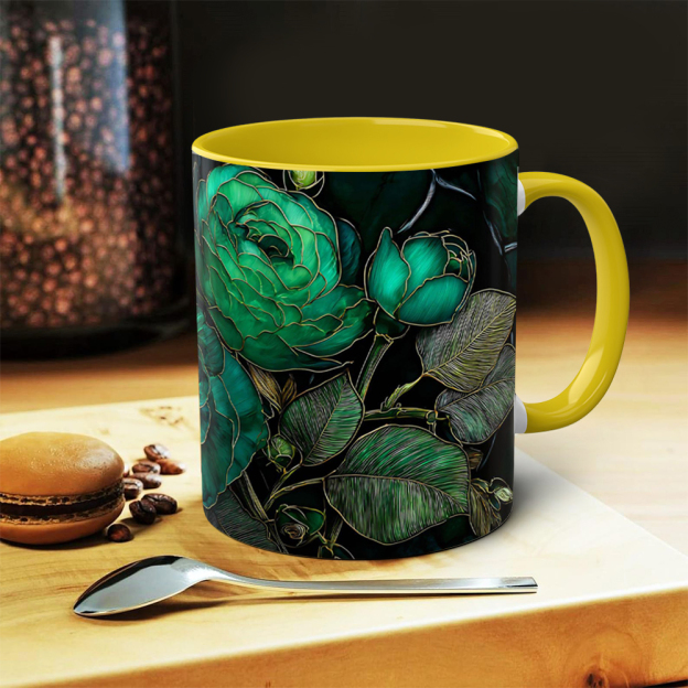 Dark Green Floral Ceramic Mug | WSMug44