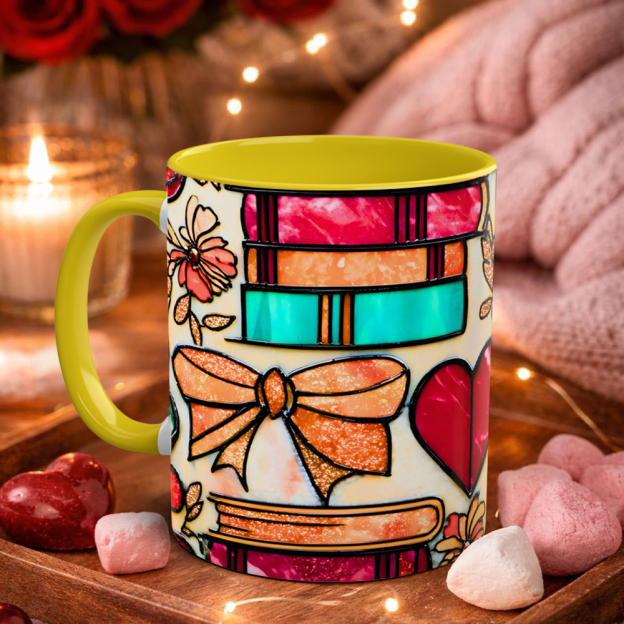 Imitation Stained Glass Bookshelf Heart-Shaped Mug | WSMug42