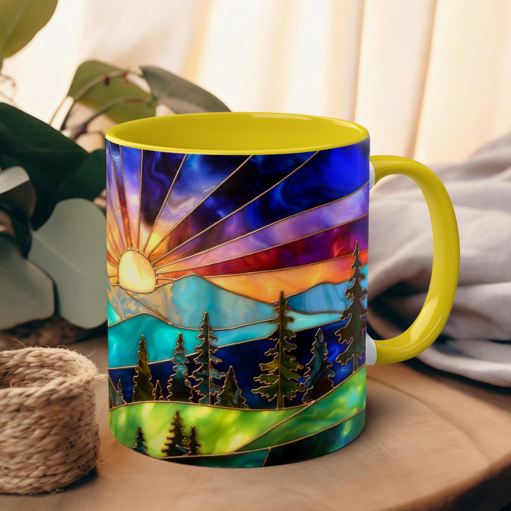 Imitation Stained Glass Mountain Landscape Mug | WSMug54