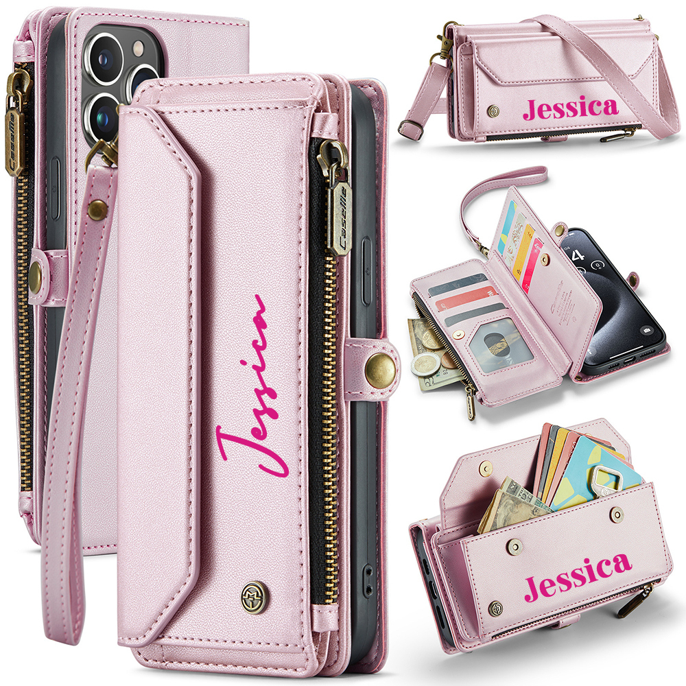 Personalised Monogram Card Holder Zipper Wallet Crossbody Phone Case | OFCase114