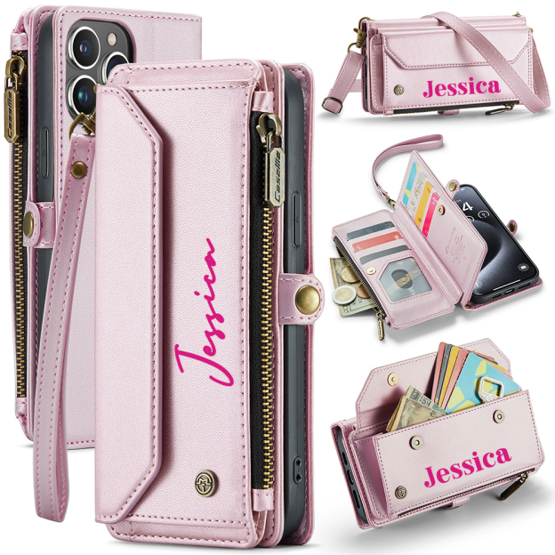 Personalised Monogram Card Holder Zipper Wallet Crossbody Phone Case | OFCase114