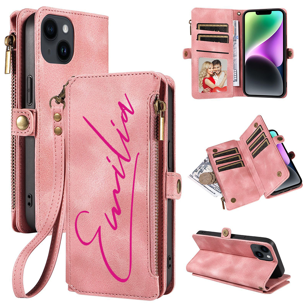 Personalised Monogram Card Holder Zipper Wallet Phone Case | OFCase116
