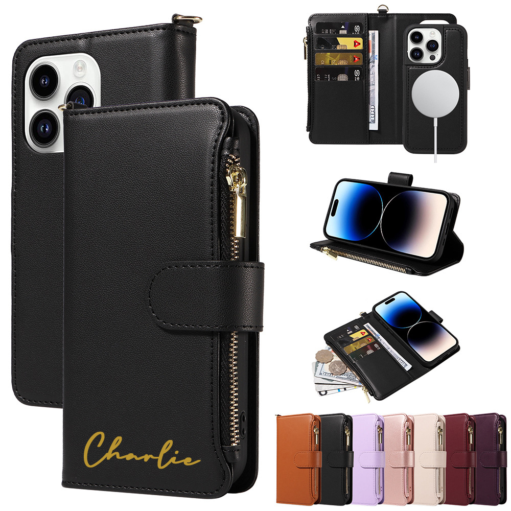 Personalised Monogram Card Holder Zipper Wallet Crossbody Phone Case |