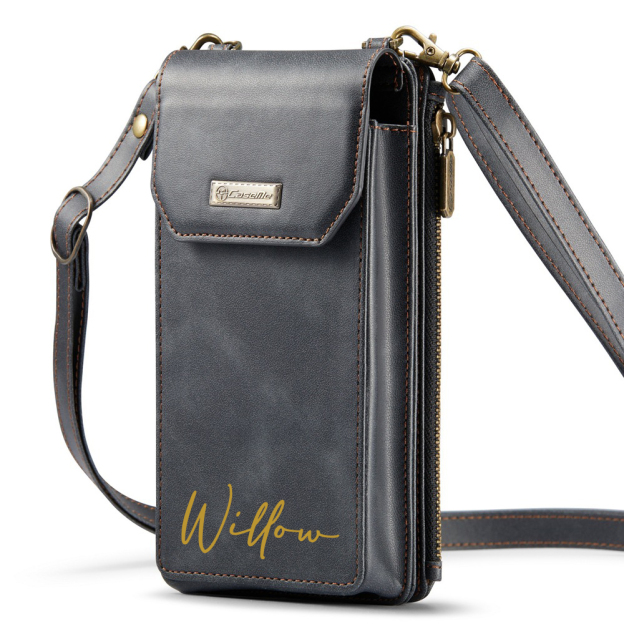 Personalized Name Crossbody Zip Card Slot Leather Phone Bags | OFBag05
