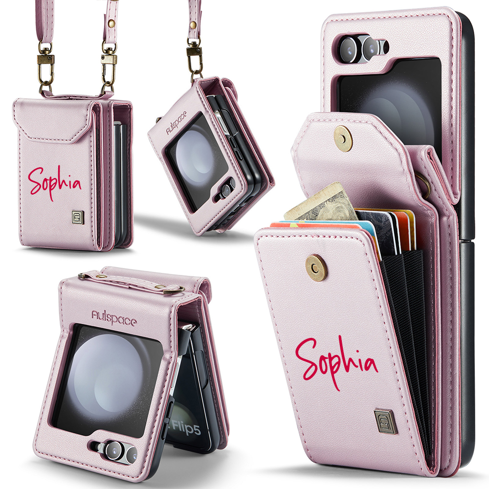 Personalized Monogram Crossbody Samsung Z Flip Phone Case with Card Holder | OFCase149