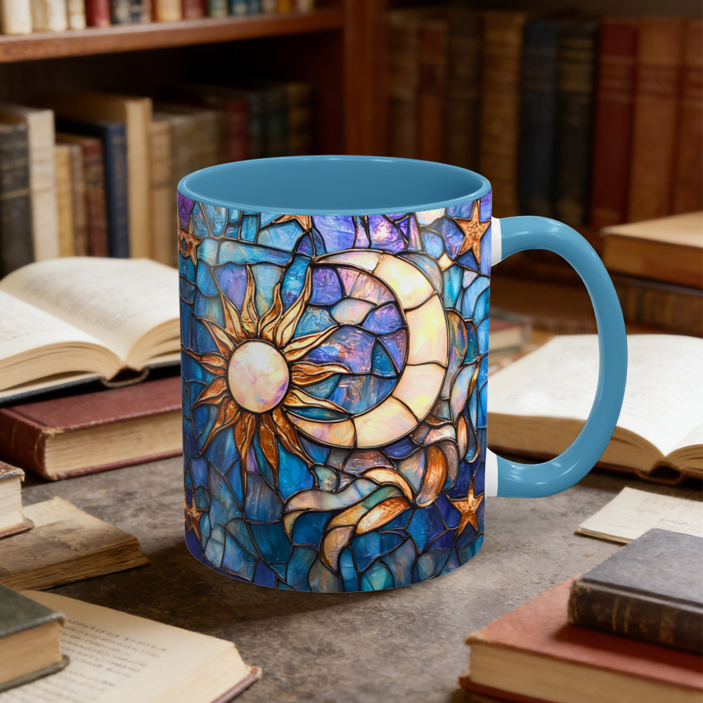 Stained Glass Look Celestial Moon and Stars Ceramic Mug | WSMug03