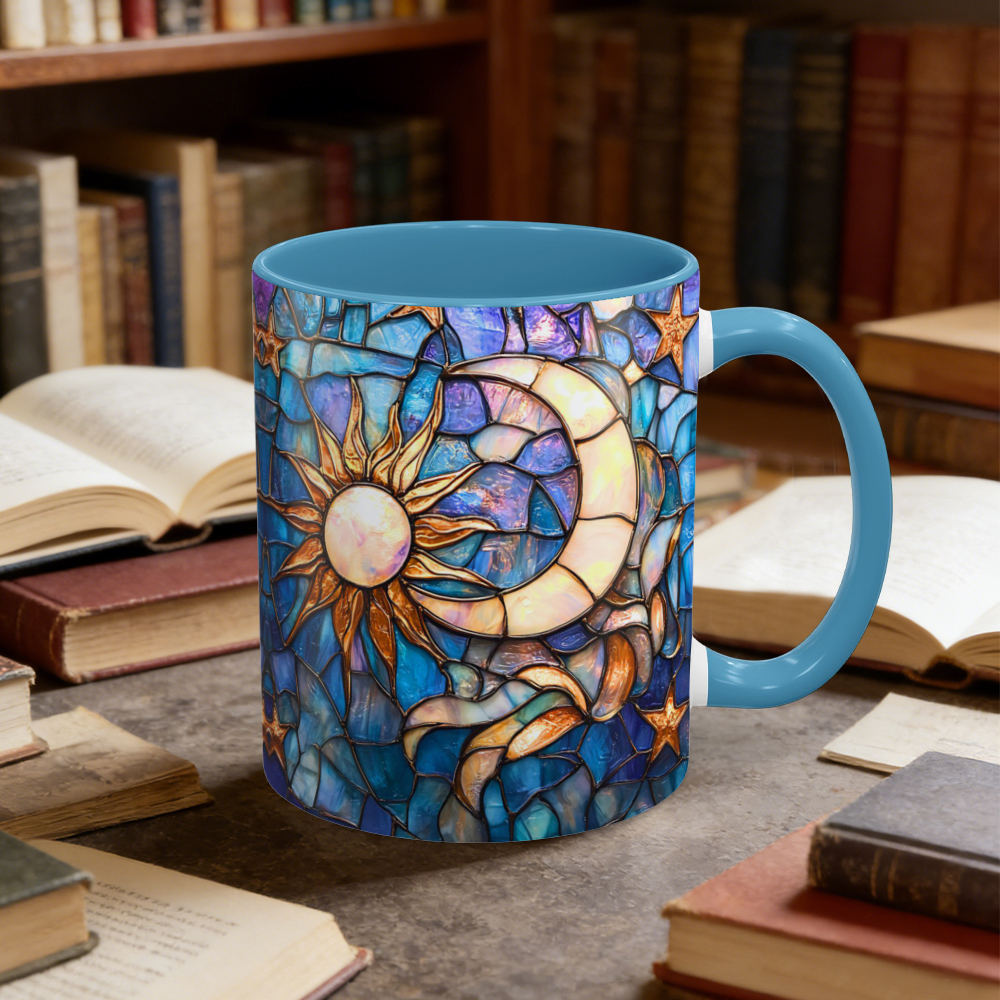 Stained Glass Look Celestial Moon and Stars Ceramic Mug | WSMug03