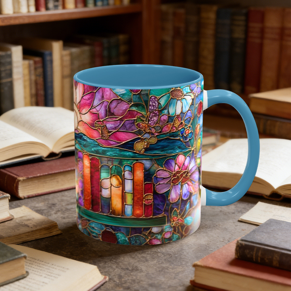 Stained Glass Look Bookshelf Floral Ceramic Mug | WSMug05