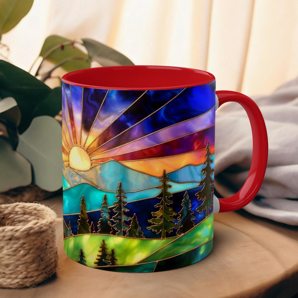 Imitation Stained Glass Mountain Landscape Mug | WSMug54
