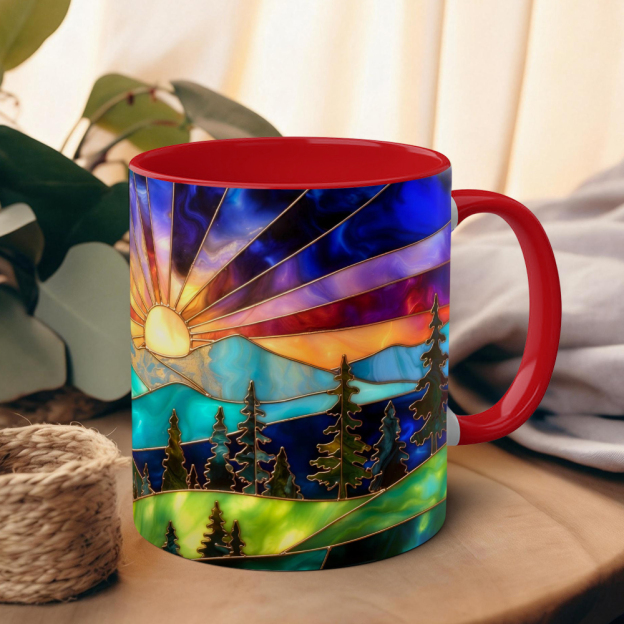 Imitation Stained Glass Mountain Landscape Mug | WSMug54