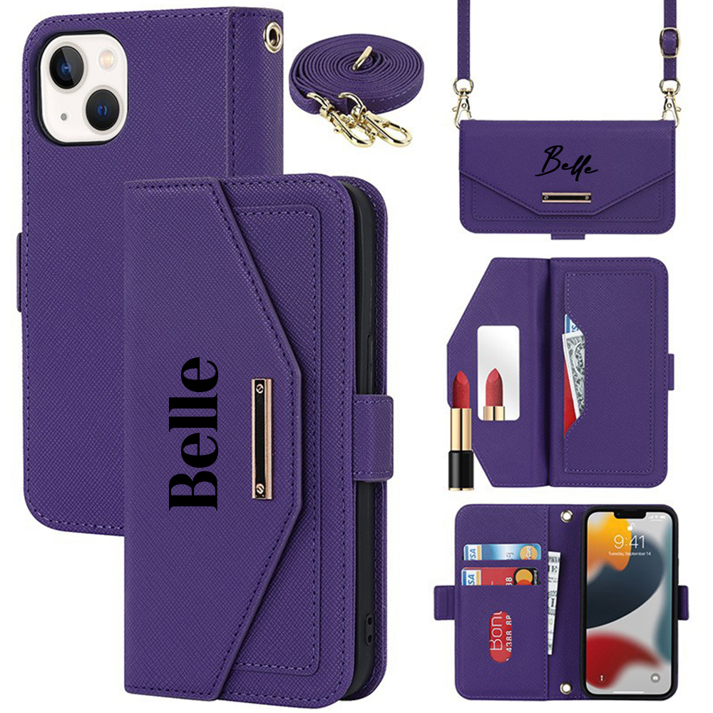 Personalised Monogram Card Holder Zipper Wallet Crossbody Phone Case |