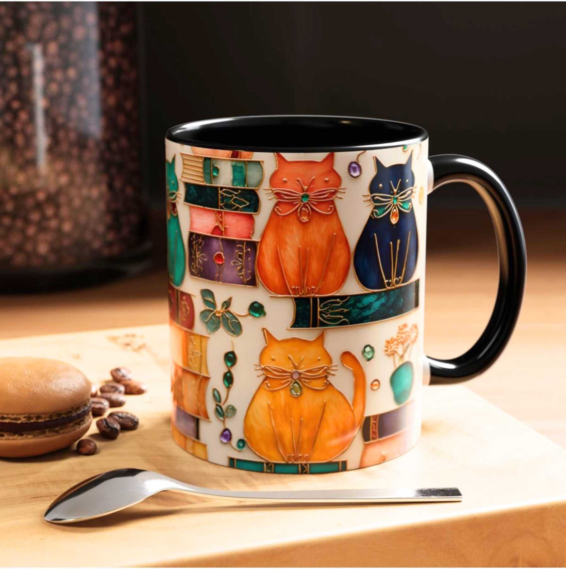Stained Glass Look Bookish Cat Ceramic Mug | WSMug01