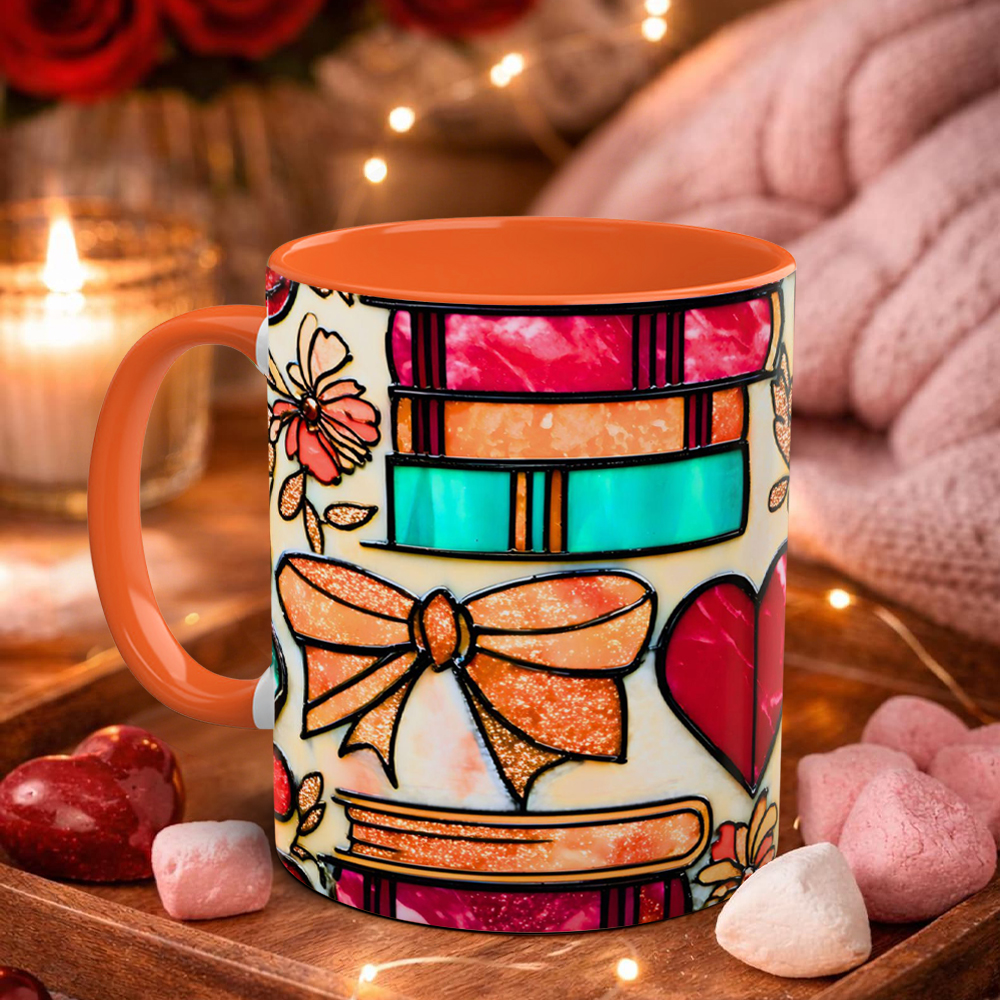 Imitation Stained Glass Bookshelf Heart-Shaped Mug | WSMug42