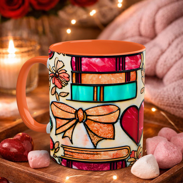 Imitation Stained Glass Bookshelf Heart-Shaped Mug | WSMug42