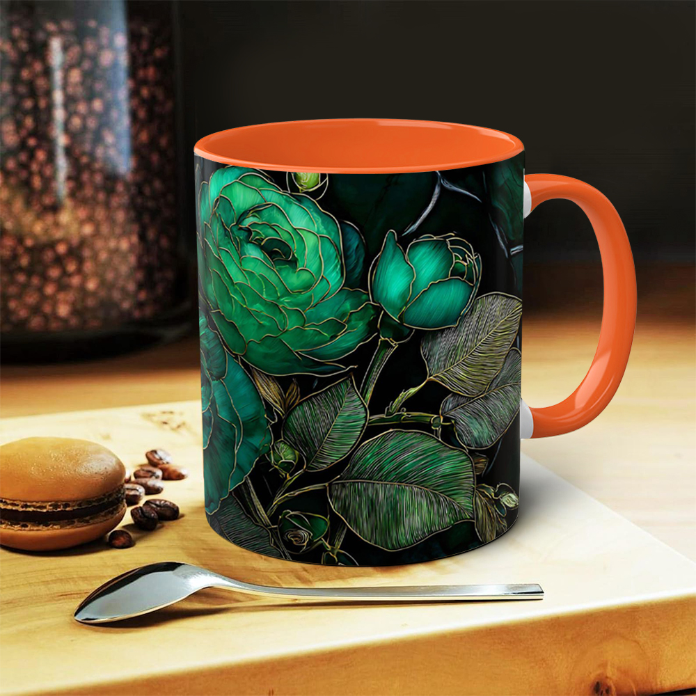 Dark Green Floral Ceramic Mug | WSMug44