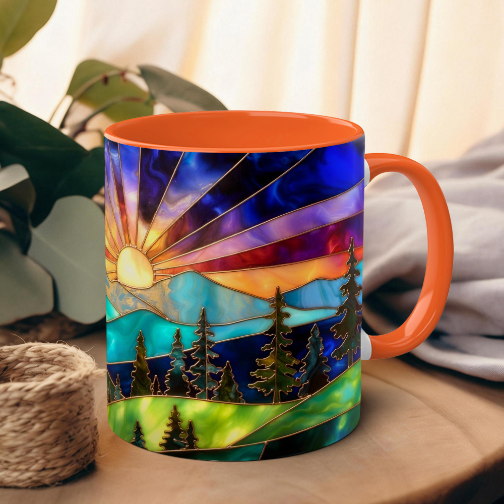 Imitation Stained Glass Mountain Landscape Mug | WSMug54