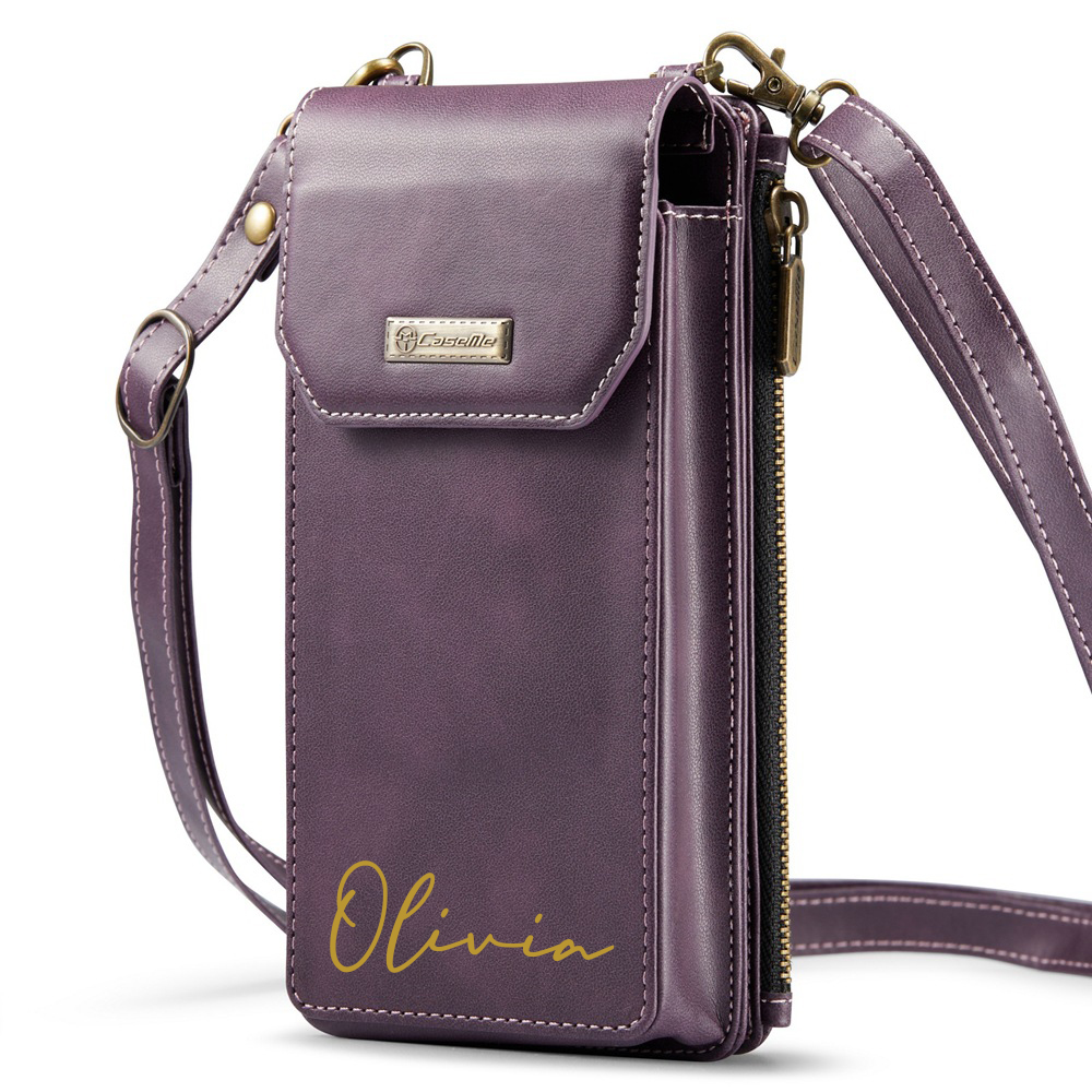Personalized Name Crossbody Zip Card Slot Leather Phone Bags | OFBag05