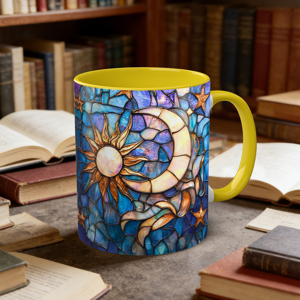 Stained Glass Look Celestial Moon and Stars Ceramic Mug | WSMug03