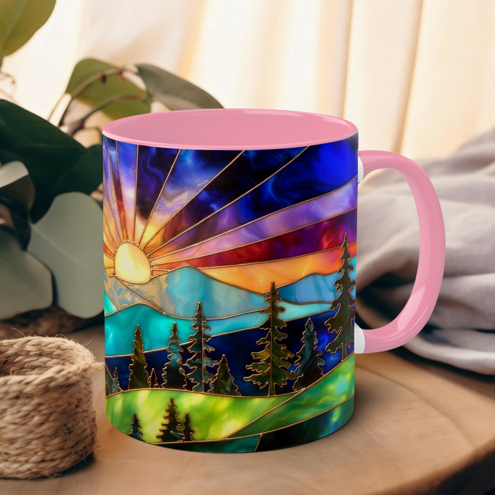 Imitation Stained Glass Mountain Landscape Mug | WSMug54
