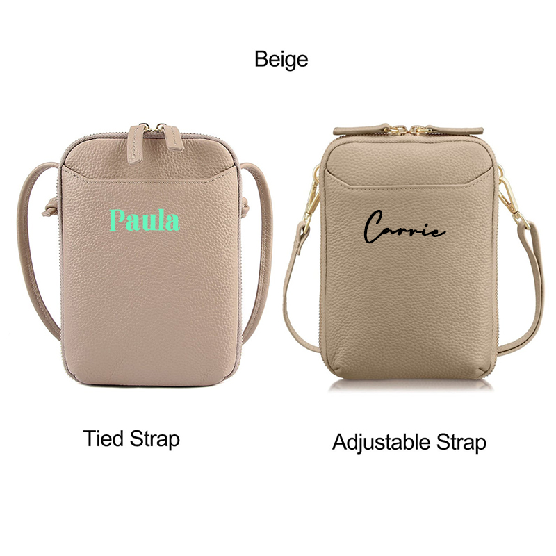 Personalized Adjustable Strap Zip Card Slot Leather Phone Bags | OFBag01