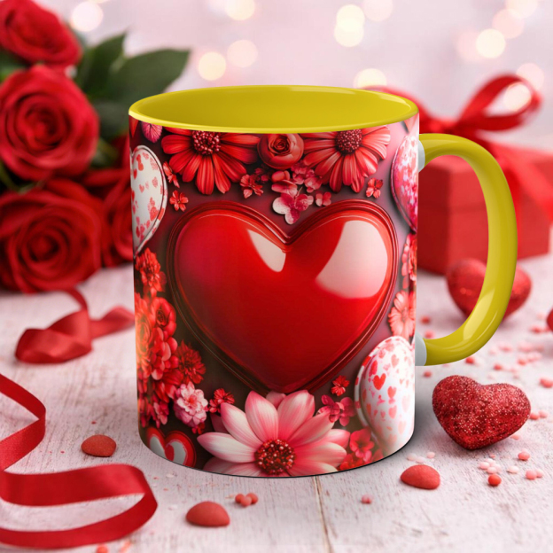 Imitation Stained Glass Bright Red Rose Heart-Shaped Mug | WSMug39
