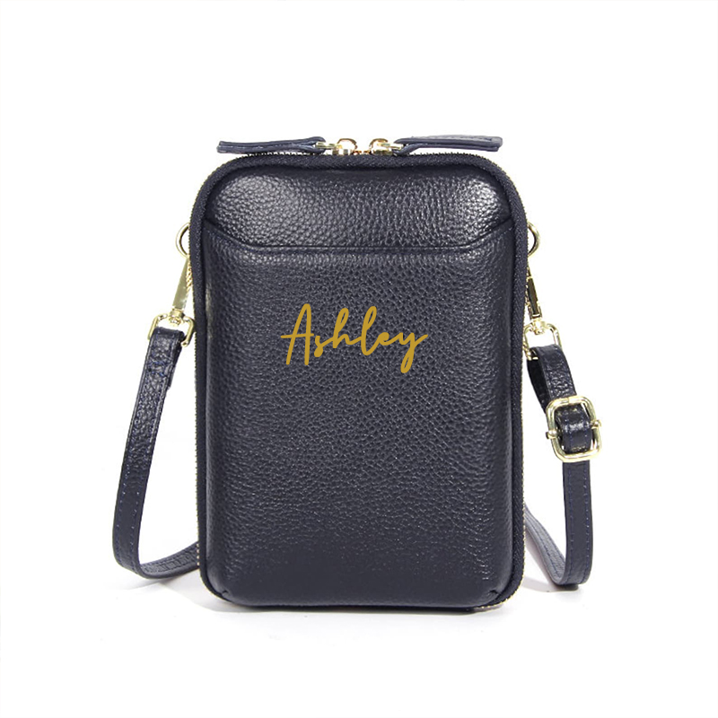 Personalized Adjustable Strap Zip Card Slot Leather Phone Bags | OFBag01